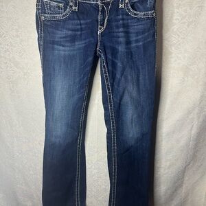 Rock Revival Jeans Womens Eva 30 Relaxed Boot Low Rise Embroidered Pockets Blue